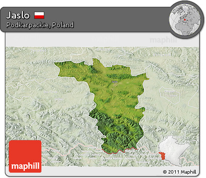 Satellite 3D Map of Jaslo, lighten