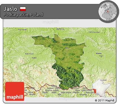 Satellite 3D Map of Jaslo, physical outside