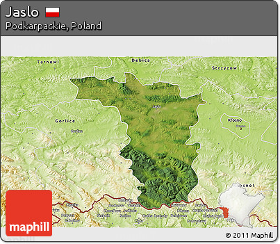 Satellite 3D Map of Jaslo, physical outside