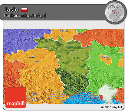 Satellite 3D Map of Jaslo, political outside