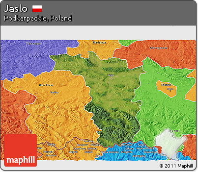 Satellite 3D Map of Jaslo, political outside