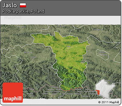 Satellite 3D Map of Jaslo, semi-desaturated