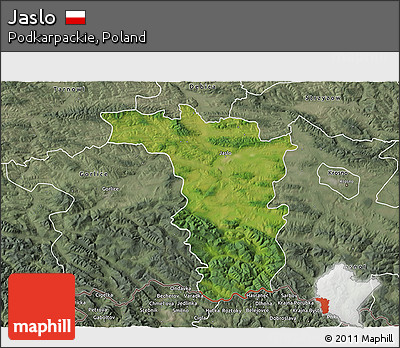 Satellite 3D Map of Jaslo, semi-desaturated