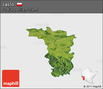 Satellite 3D Map of Jaslo, single color outside