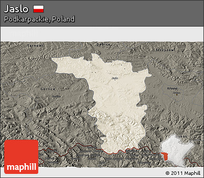 Shaded Relief 3D Map of Jaslo, darken