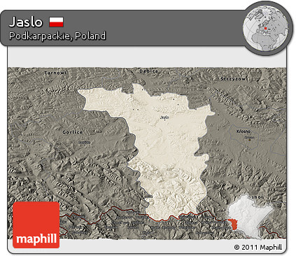 Shaded Relief 3D Map of Jaslo, darken