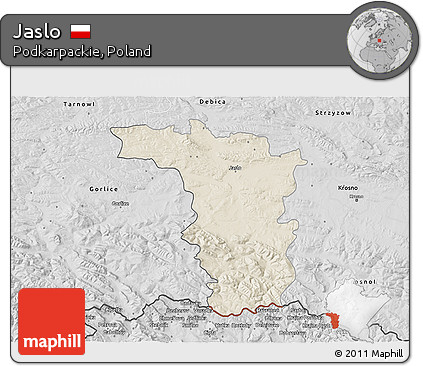 Shaded Relief 3D Map of Jaslo, desaturated