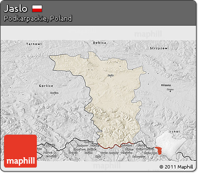 Shaded Relief 3D Map of Jaslo, desaturated