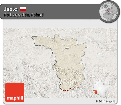 Shaded Relief 3D Map of Jaslo, lighten