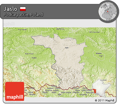 Shaded Relief 3D Map of Jaslo, physical outside