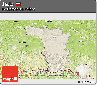 Shaded Relief 3D Map of Jaslo, physical outside