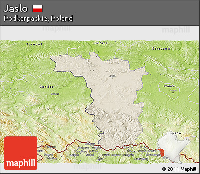 Shaded Relief 3D Map of Jaslo, physical outside