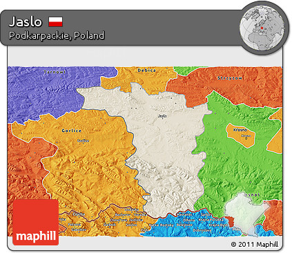 Shaded Relief 3D Map of Jaslo, political outside