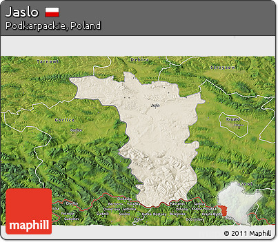 Shaded Relief 3D Map of Jaslo, satellite outside