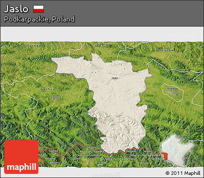 Shaded Relief 3D Map of Jaslo, satellite outside