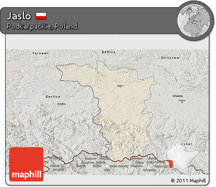 Shaded Relief 3D Map of Jaslo, semi-desaturated