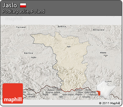 Shaded Relief 3D Map of Jaslo, semi-desaturated
