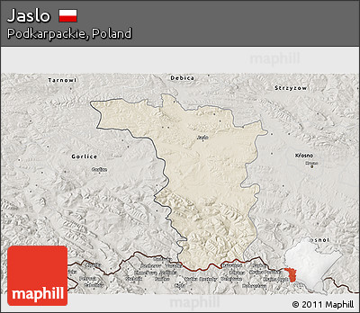 Shaded Relief 3D Map of Jaslo, semi-desaturated