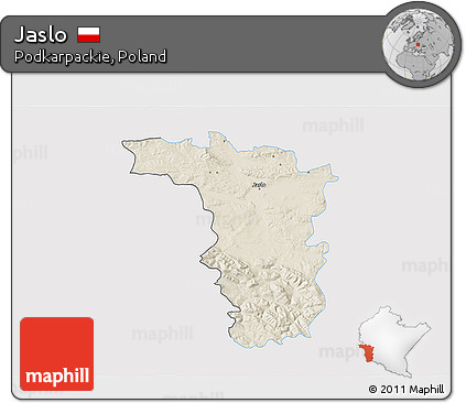 Shaded Relief 3D Map of Jaslo, single color outside