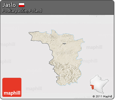Shaded Relief 3D Map of Jaslo, single color outside