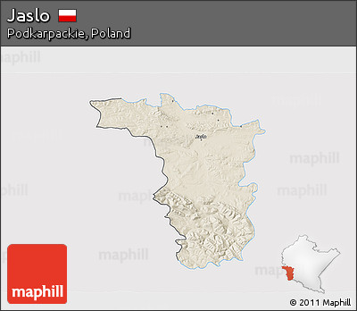 Shaded Relief 3D Map of Jaslo, single color outside