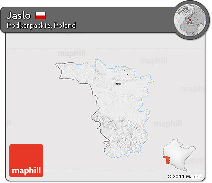 Silver Style 3D Map of Jaslo, single color outside