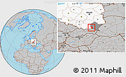 Gray Location Map of Jaslo, highlighted country, highlighted parent region
