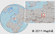 Gray Location Map of Jaslo, highlighted parent region, within the entire country, hill shading