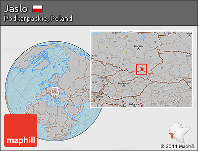 Gray Location Map of Jaslo, hill shading