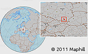 Gray Location Map of Jaslo, hill shading