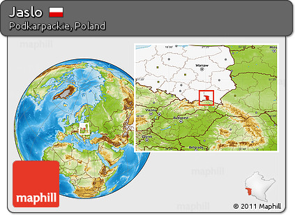 Physical Location Map of Jaslo, highlighted country