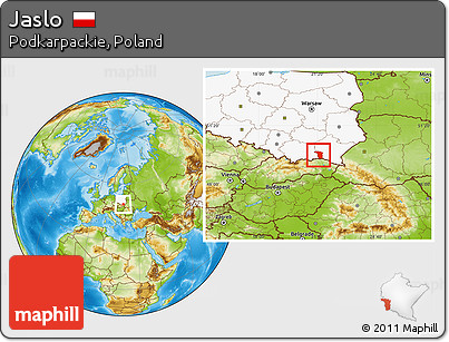 Physical Location Map of Jaslo, highlighted country