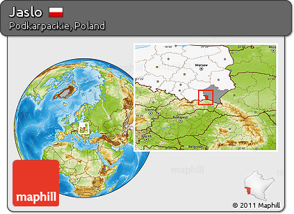 Physical Location Map of Jaslo, highlighted country, highlighted parent region