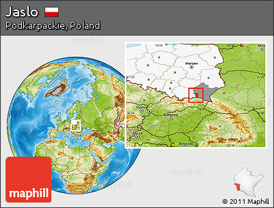 Physical Location Map of Jaslo, highlighted country, highlighted parent region