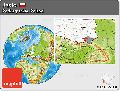 Physical Location Map of Jaslo, highlighted country, highlighted parent region