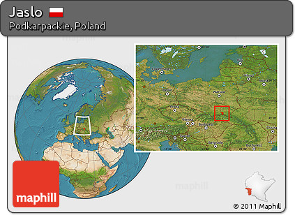 Satellite Location Map of Jaslo, within the entire country