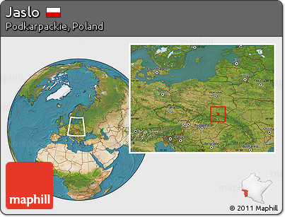 Satellite Location Map of Jaslo, within the entire country