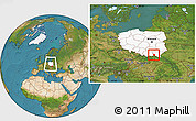Satellite Location Map of Jaslo, highlighted country, within the entire country