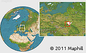 Satellite Location Map of Jaslo, highlighted parent region, within the entire country