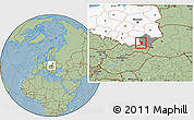 Savanna Style Location Map of Jaslo, highlighted country, highlighted parent region, hill shading