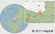 Savanna Style Location Map of Jaslo, highlighted country, hill shading