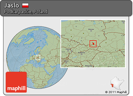 Savanna Style Location Map of Jaslo, hill shading