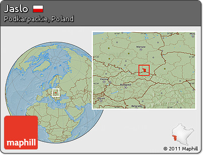 Savanna Style Location Map of Jaslo, hill shading