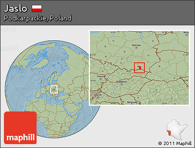 Savanna Style Location Map of Jaslo, hill shading