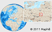 Shaded Relief Location Map of Jaslo, highlighted parent region, within the entire country
