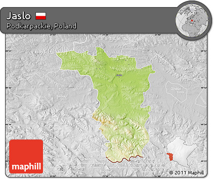Physical Map of Jaslo, lighten, desaturated