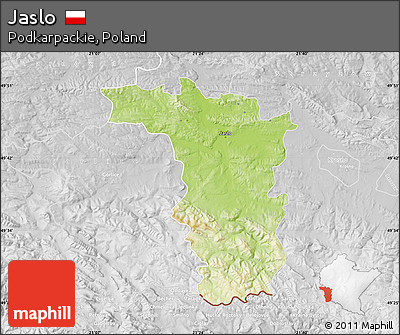 Physical Map of Jaslo, lighten, desaturated