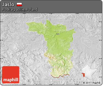 Physical Map of Jaslo, lighten, desaturated