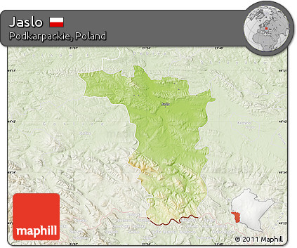 Physical Map of Jaslo, lighten