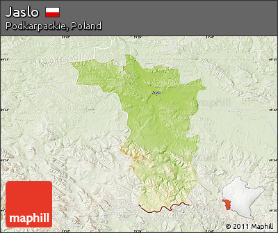 Physical Map of Jaslo, lighten